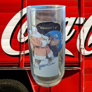 Vintage Coca Cola  "Wherever I Go" Santa Claus Christmas Glass 1943 Reproduction